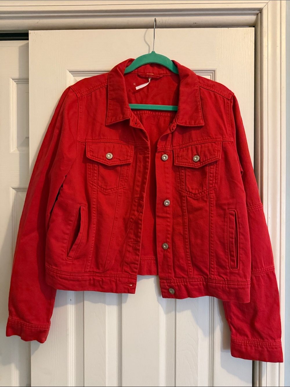 Free People Classic Red Women's Denim Jacket L